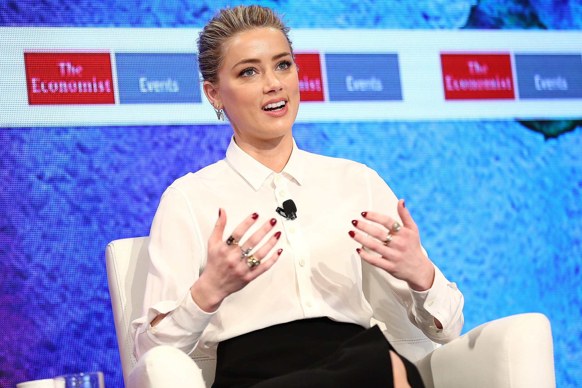 NEW YORK, NY - MARCH 23: Actress Amber Heard speaks on stage during the 2nd Annual Pride & Prejudice Summit at 10 on The Park on March 23, 2017 in New York City. (Photo by Monica Schipper/WireImage)