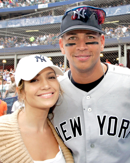 Marc Anthony and Jennifer Lopez at Yankees game in NY