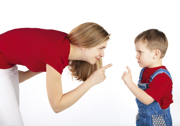 Mother scolds her son