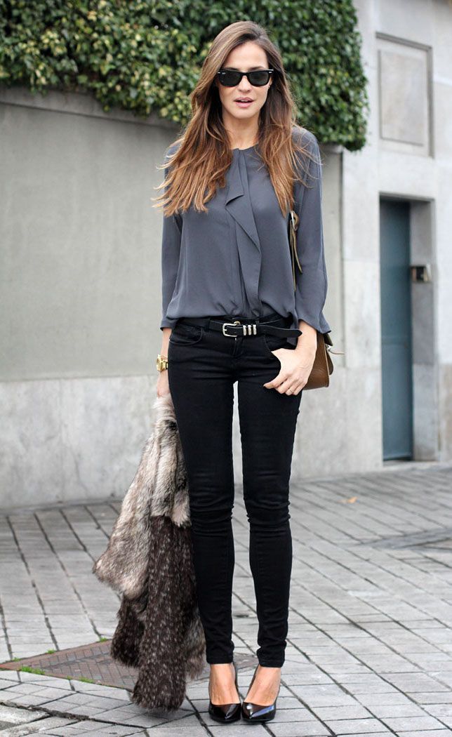 work-fashion-grey-blouse-black-skinny-jeans-combo