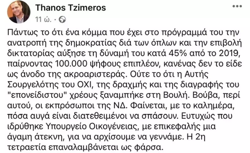 Θάνος Τζήμερος ανάρτηση